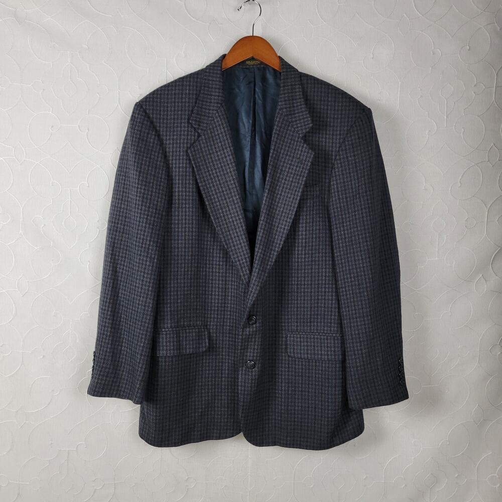 Oscar de la Renta Men's Wool Sport Coat 42L Navy Houndstooth Tailored Fit Blazer